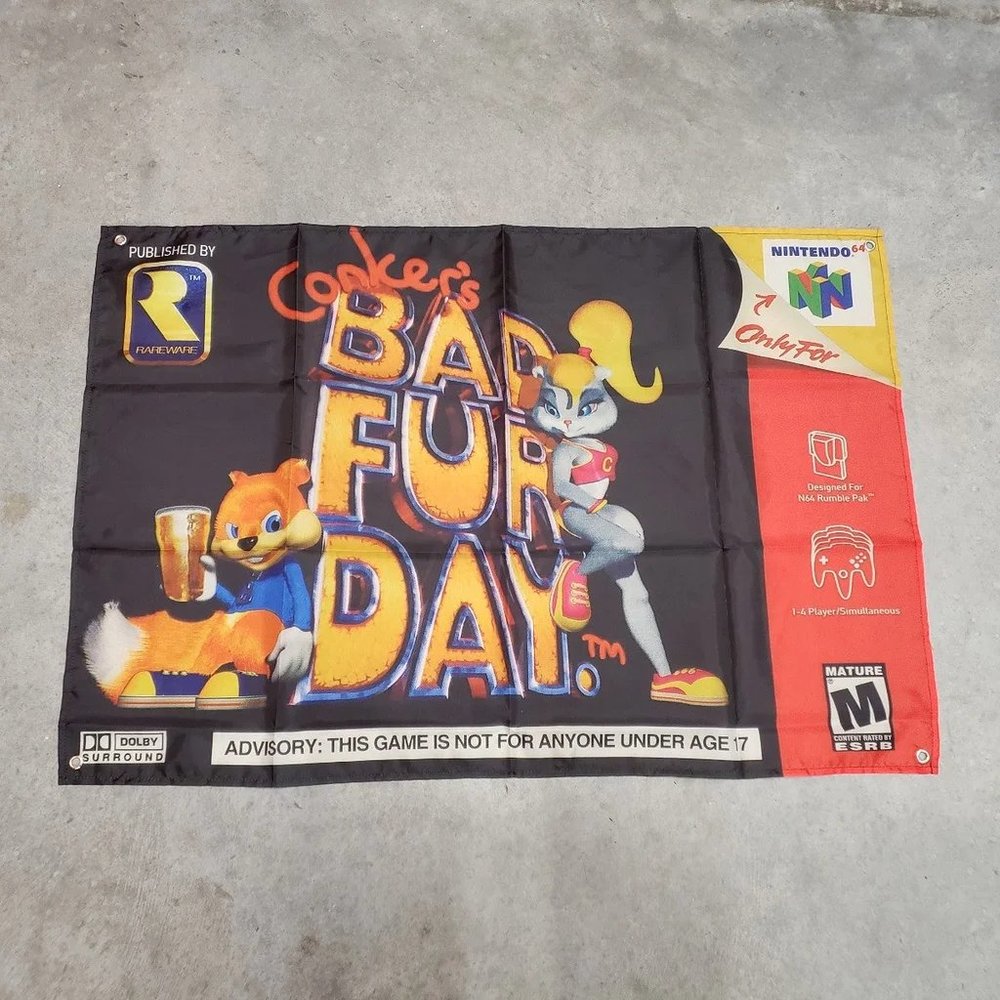Conker's Bad Fur Day Custom Wall Flag Banner Tapestry 2 x 3 Ft, N64